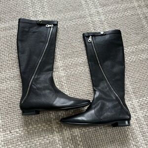 Member Only leather tall short heel zipper side boots
